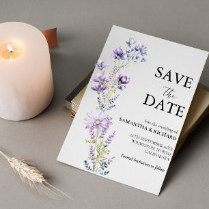 Convite Casamento De Flor Selvagem Roxo Elegante Salvar A