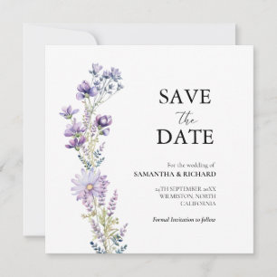 Convite Casamento De Flor Selvagem Roxo Elegante Salvar A