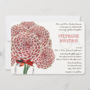 Convite Casamento de Flor Selvagem Rústica Zinnia Red Mas