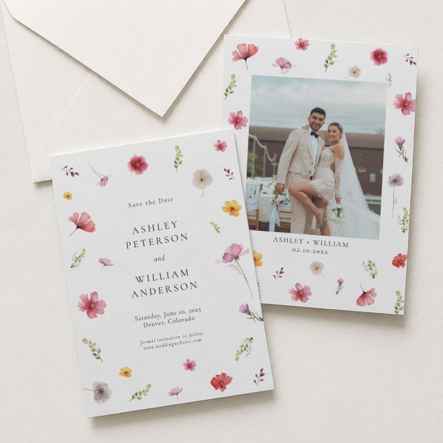 Convite Casamento de Flor Selvagem Salvar a Data Foto (Criador carregado)