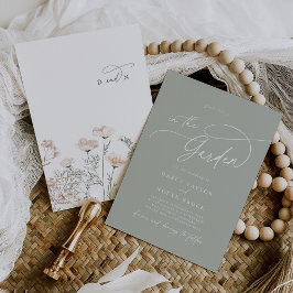 Convite Casamento de Flor Selvagem Verde do Charm Monogram