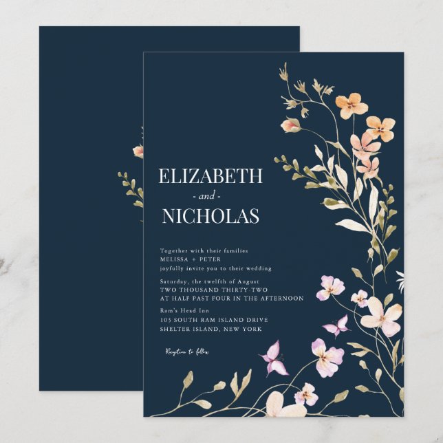 Convite Casamento de Flor Silvestre (Frente/Verso)