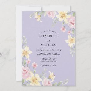 Convite Casamento de Flor Silvestre Amarela e Violeta