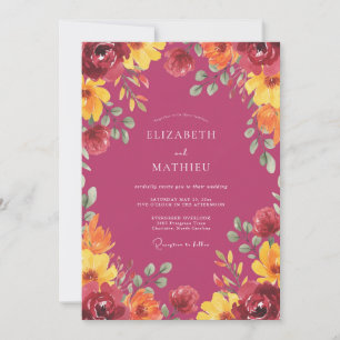Convite Casamento de Flor Silvestre Amarela Magenta