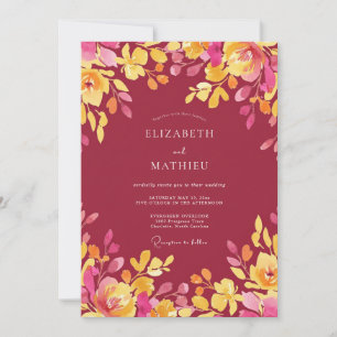 Convite Casamento de Flor Silvestre Amarela Magenta Jardim