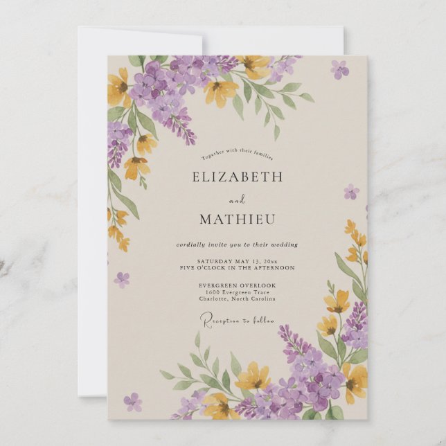 Convite Casamento de Flor Silvestre Âmbar Amethyst (Frente)