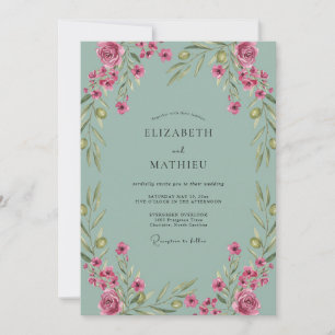 Convite Casamento de Flor Silvestre Aqua Empoeirada