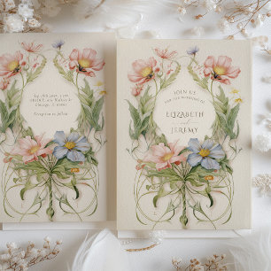 Convite Casamento de Flor Silvestre Art Nouveau