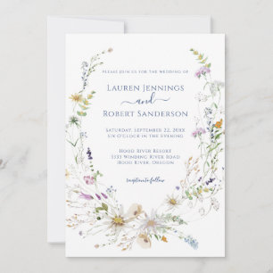 Convite Casamento de Flor Silvestre Azul Boho