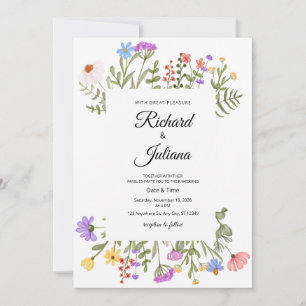 Convite Casamento de Flor Silvestre Boho Floral Elegante J