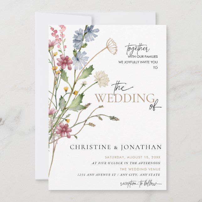 Convite Casamento de Flor Silvestre Boho Moderno  (Frente)