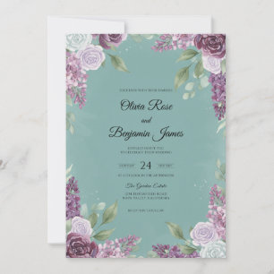 Convite Casamento de Flor Silvestre Boho Plum Teal