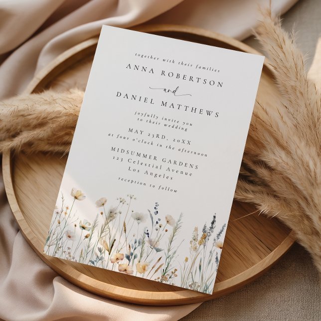 Convite Casamento de Flor Silvestre Boho Suave (Criador carregado)