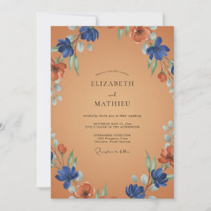 Convite Casamento de Flor Silvestre Cobalt Rust