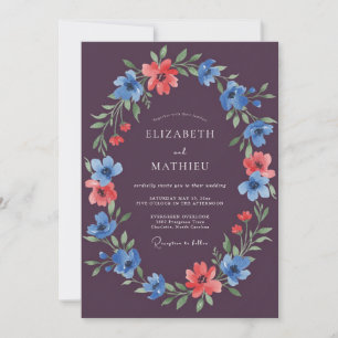 Convite Casamento de Flor Silvestre Cornflower Plum Elegan