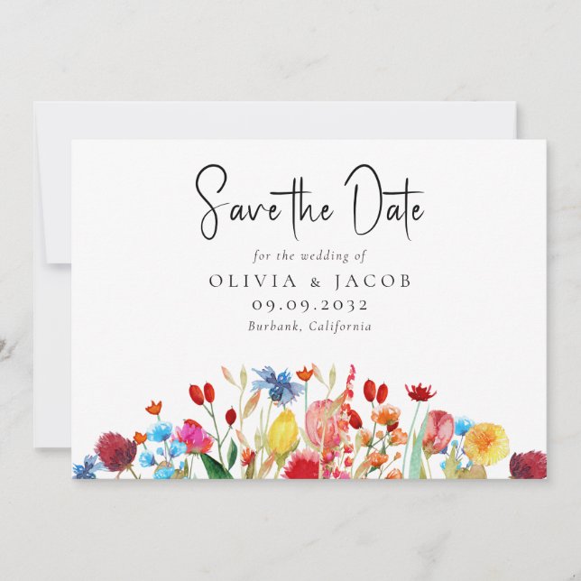 Convite Casamento de Flor Silvestre em Aquarela - Salve a  (Frente)