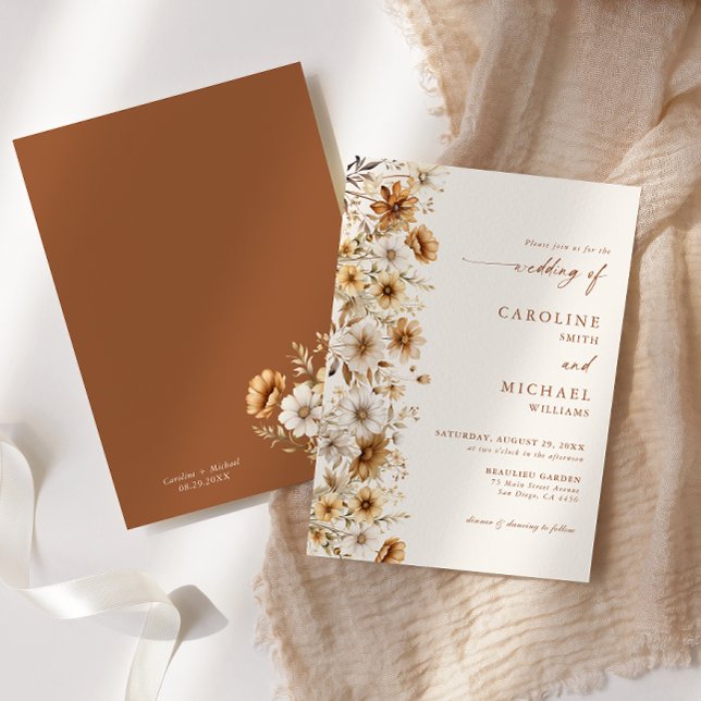Convite Casamento de Flor Silvestre Laranja Queimada Boho (Criador carregado)