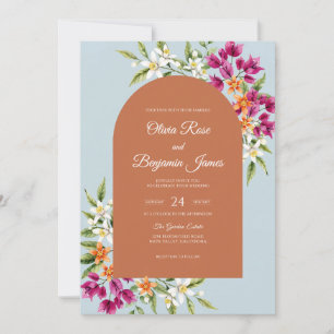 Convite Casamento de Flor Silvestre Magenta Terracota Suav