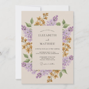 Convite Casamento de Flor Silvestre Mostarda Lilás