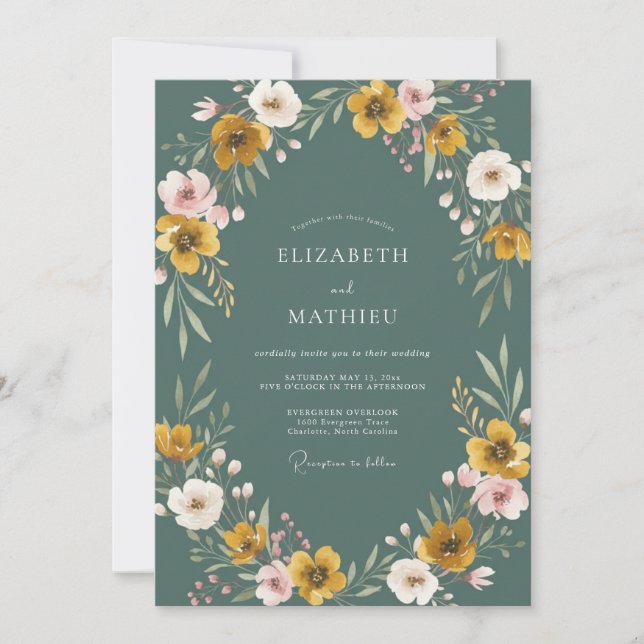 Convite Casamento de Flor Silvestre Mostarda Slate (Frente)