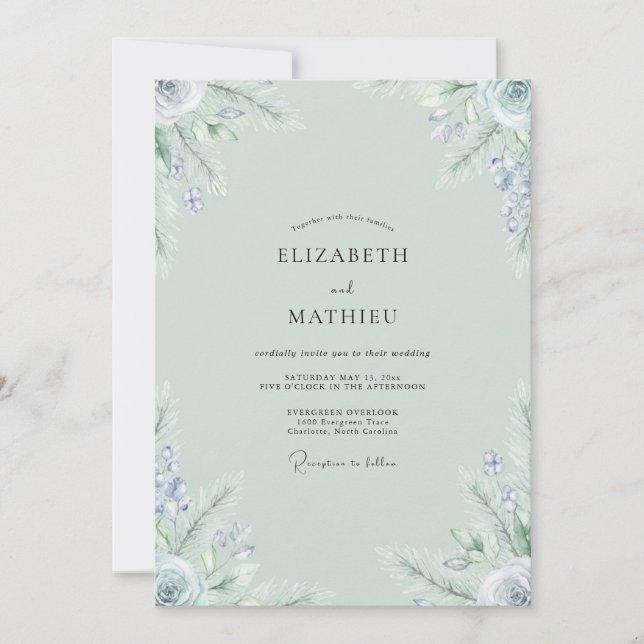 Convite Casamento de Flor Silvestre Periwinkle Seafoam (Frente)