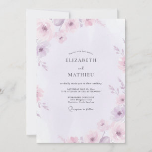 Convite Casamento de Flor Silvestre Pintada Lilás Suave