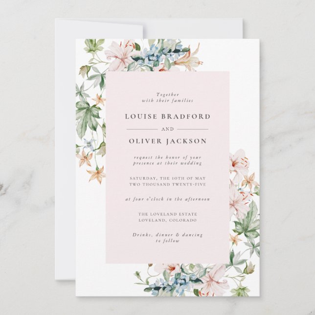 Convite Casamento de Flor Silvestre Rosa (Frente)