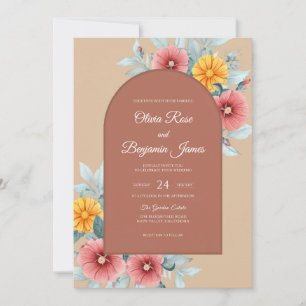 Convite Casamento de Flor Silvestre Roxa Vintage Ocre