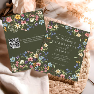 Convite Casamento de Flor Silvestre Rústica com Código QR
