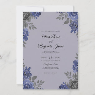 Convite Casamento de Flor Silvestre Slate Periwinkle