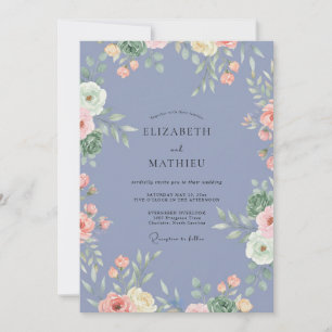 Convite Casamento de Flor Silvestre Slate Periwinkle