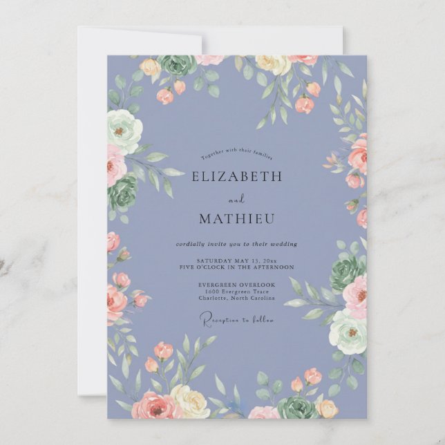 Convite Casamento de Flor Silvestre Slate Periwinkle (Frente)