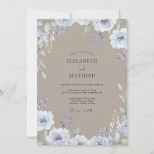 Convite Casamento de Flor Silvestre Taupe Periwinkle
