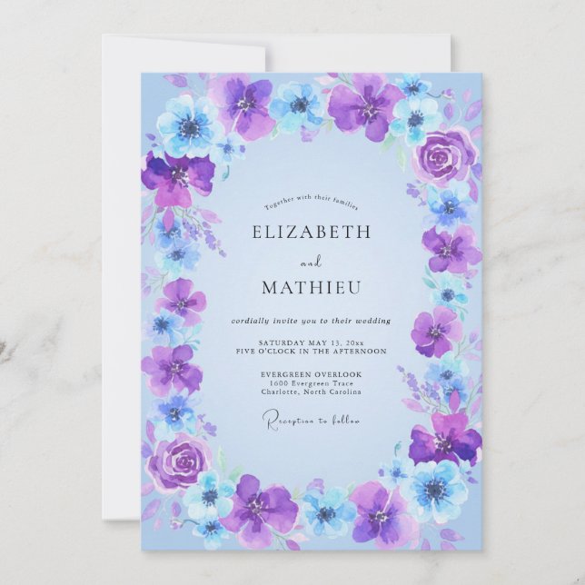 Convite Casamento de Flor Silvestre Violeta Periwinkle (Frente)