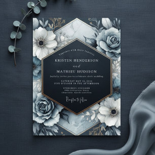 Convite Casamento de Flor Slate Blue Opulenta