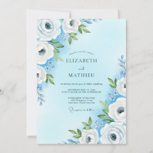 Convite Casamento de Flor Suave Azul Céu