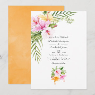 Convite Casamento de Flor Tropical de Praia Código QR RSVP