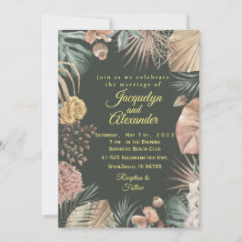 Convite Casamento de Flor Tropical Escura Personalizada