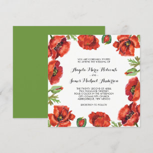 Convite Casamento de Flor Vermelho e Verde com Cor de Água
