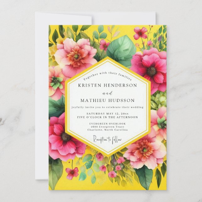 Convite Casamento de Flor Vibrante Amarelo Dourado (Frente)