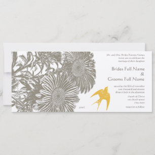 Convite Casamento de Flor Vintage Caqui e Passarinho Golde