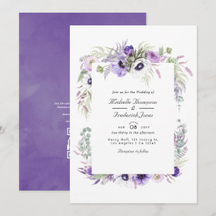 Convite Casamento de Flor Violeta Empoeirada com RSVP Códi