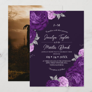 Convite Casamento de Flora Caprichosa Moderno Branco e Rox