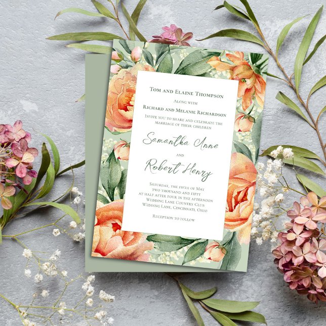 Convite Casamento de Flora de Pêssego de Aquarela Elegante (Peach floral elegant invitation)