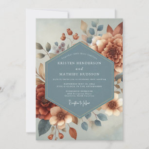 Convite Casamento de Florada Outonal Azul Ardesia