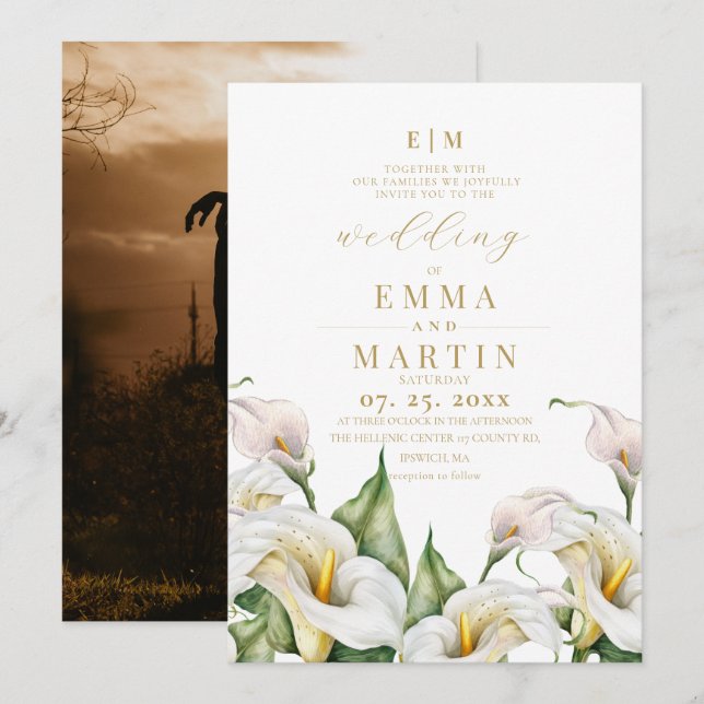 Convite Casamento de Florais Aquarela Boêmios (Frente/Verso)