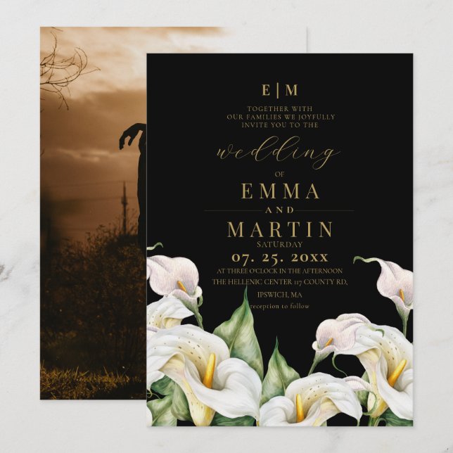 Convite Casamento de Florais Aquarela Boêmios (Frente/Verso)