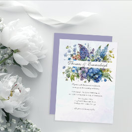 Convite Casamento de Florais Boêmian Blue-Violet Watercolo