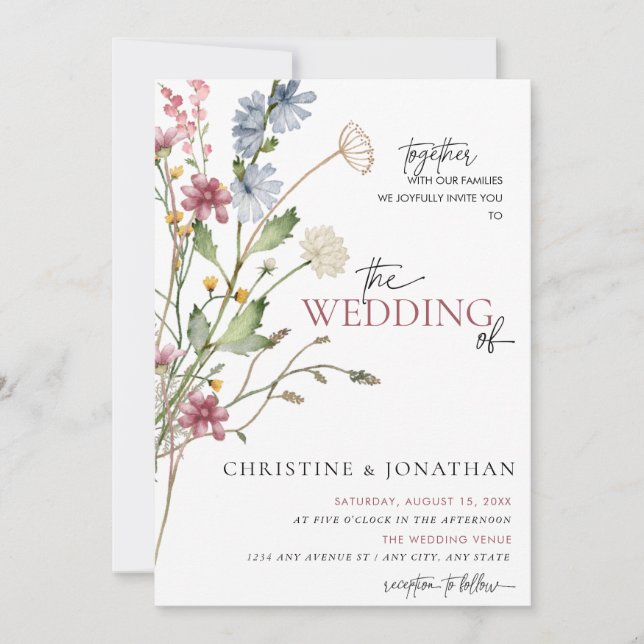 Convite Casamento de Florais Boho Modernos | Flor Silvestr (Frente)