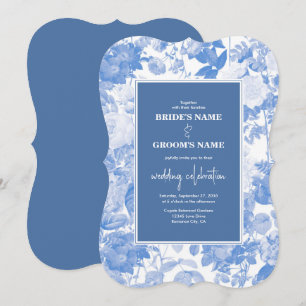 Convite Casamento de Florais Botânicos de Cor Azul